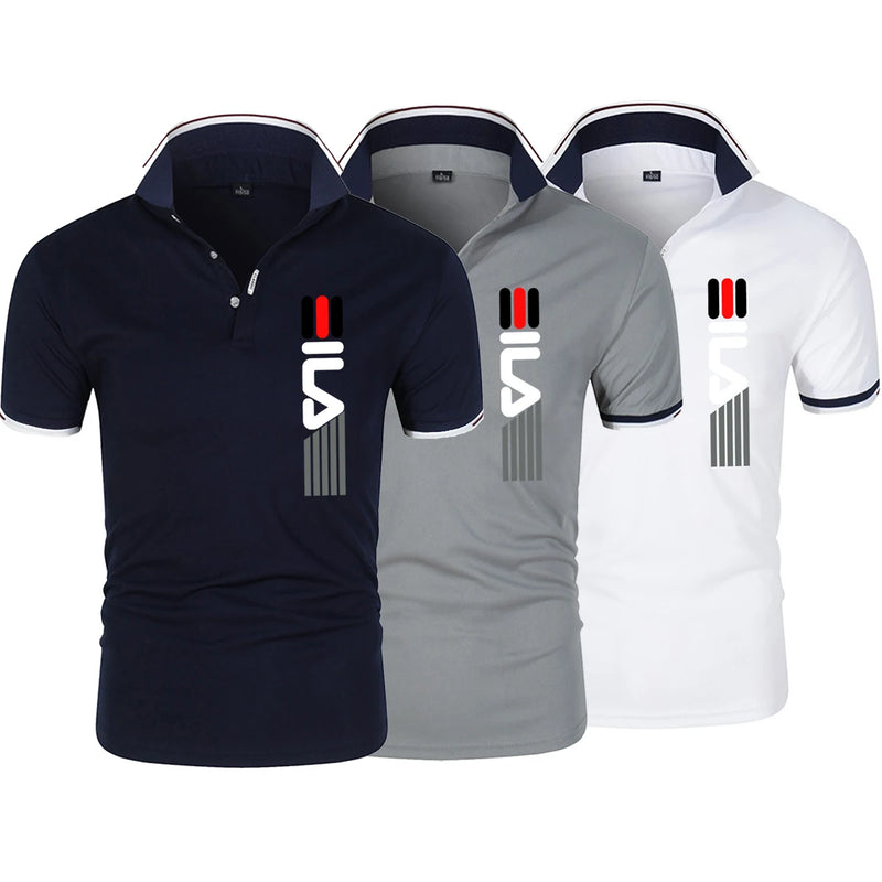 Camisa Polo Masculina Bordada Manga Curta, Casual e Negócios, Moda Slim e Fit