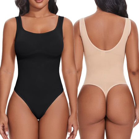 Body Feminino Controle de Barriga, Sem Mangas, Gola Quadrada, Regata sem Costas, Modelador