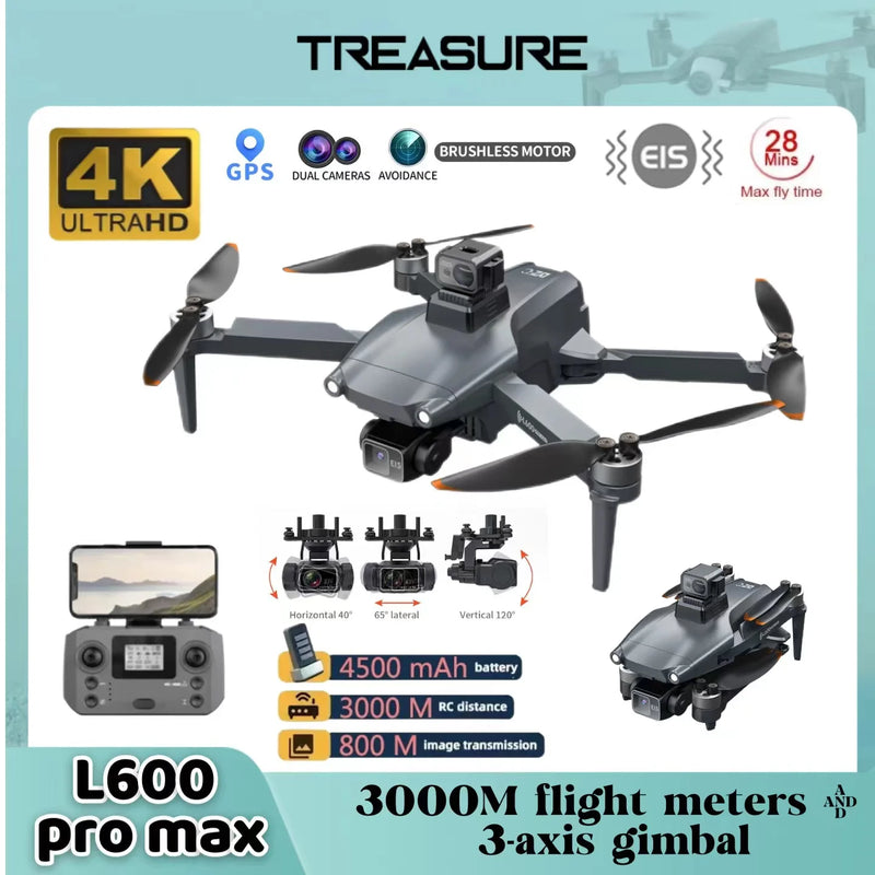 Drone L600 Pro MAX 4K Profissional, HD, Câmera Dupla, Evitação de Obstáculos, Quadricóptero Brushless, Gimbal de 3 eixos GPS Dron, a partir de: