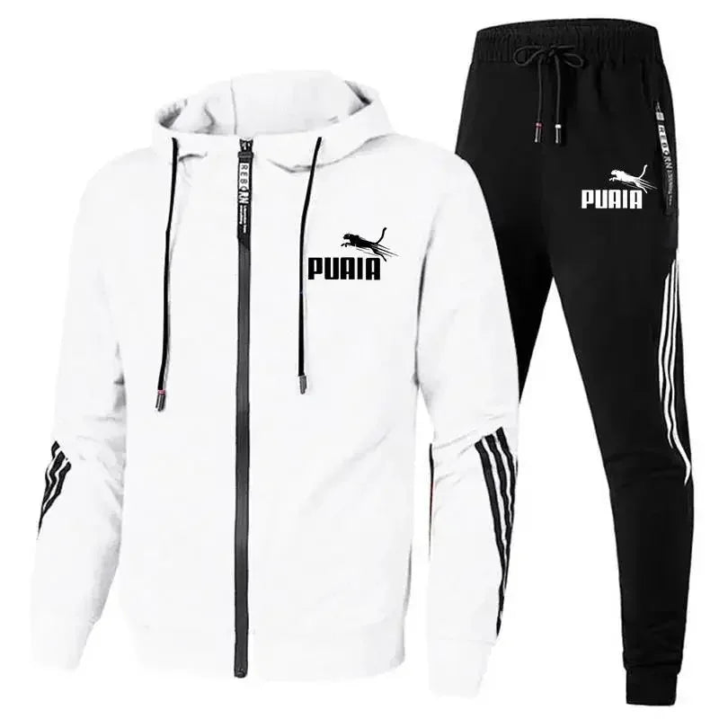 Conjunto de Moletom Masculino Puma, 2 Peças, Novo Zíper Cardigan Jaqueta + Moletom