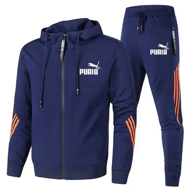 Conjunto de Moletom Masculino Puma, 2 Peças, Novo Zíper Cardigan Jaqueta + Moletom