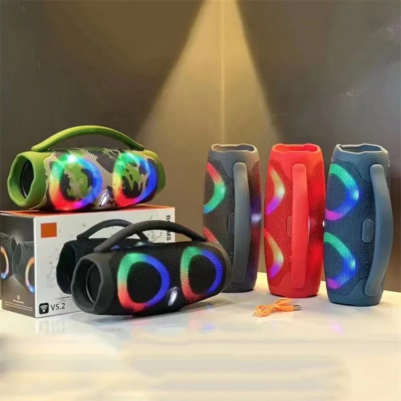 Caixa de Som Bluetooth de Alta Aotência Portátil, RGB, Luz Colorida, Impermeável, Subwoofer Sem Fio, 360 Stereo Surround, TWS FM Boombox, 100W