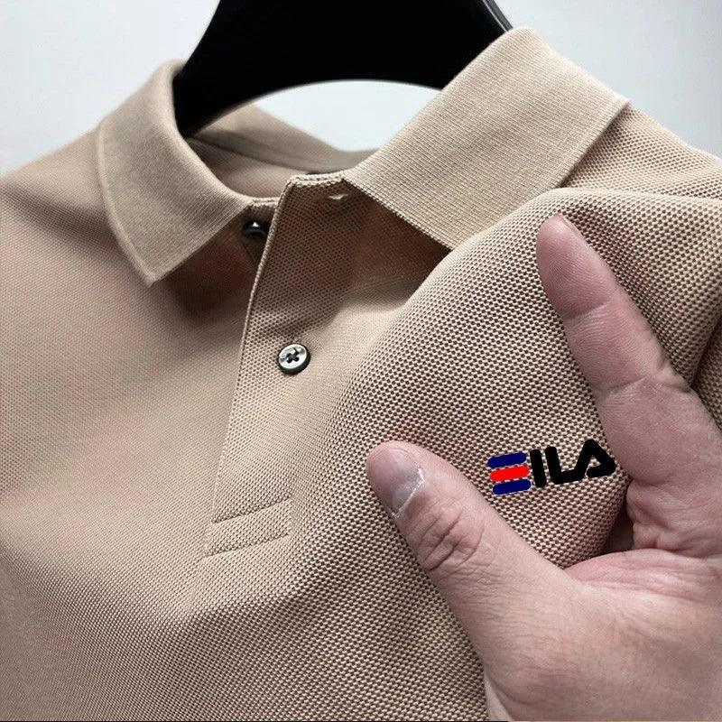 Camisa Pólo masculina bordada com gola dobrável e camisa Polo Anti-pilling manga curta casual