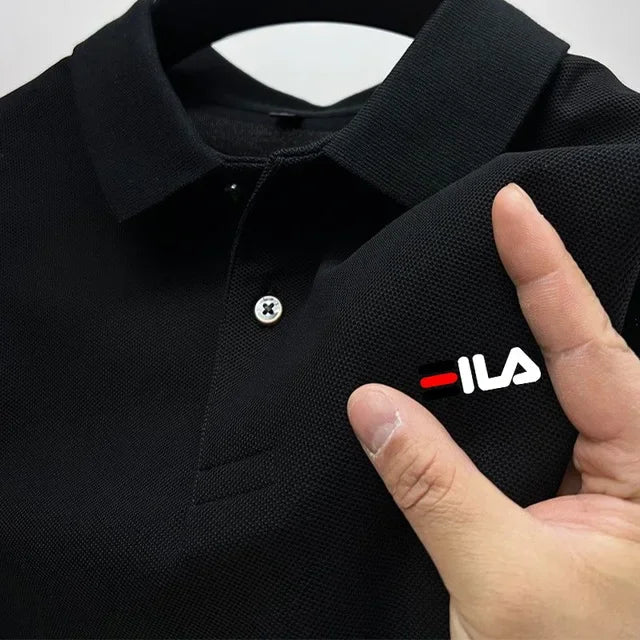 Camisa Pólo masculina bordada com gola dobrável e camisa Polo Anti-pilling manga curta casual