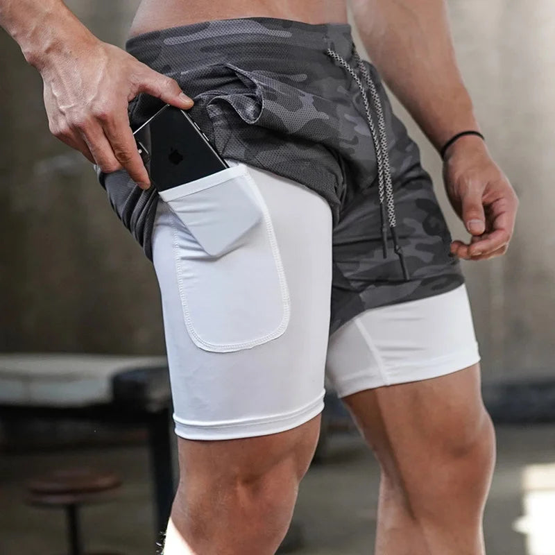 Shorts Quick Dry para Homens com Bolso para Celular,  Ideal para treino, fitness, jogging, 2 em 1