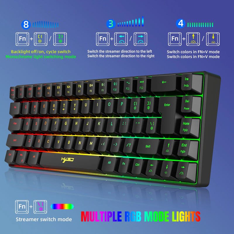 Teclado com fio Mini Gaming, K68 RGB Streamer, membrana sem gestos de 19 teclas, sensação mecânica para jogo ou escritório