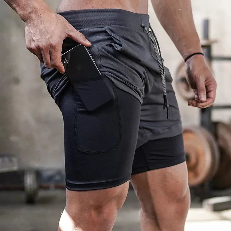 Shorts Quick Dry para Homens com Bolso para Celular,  Ideal para treino, fitness, jogging, 2 em 1