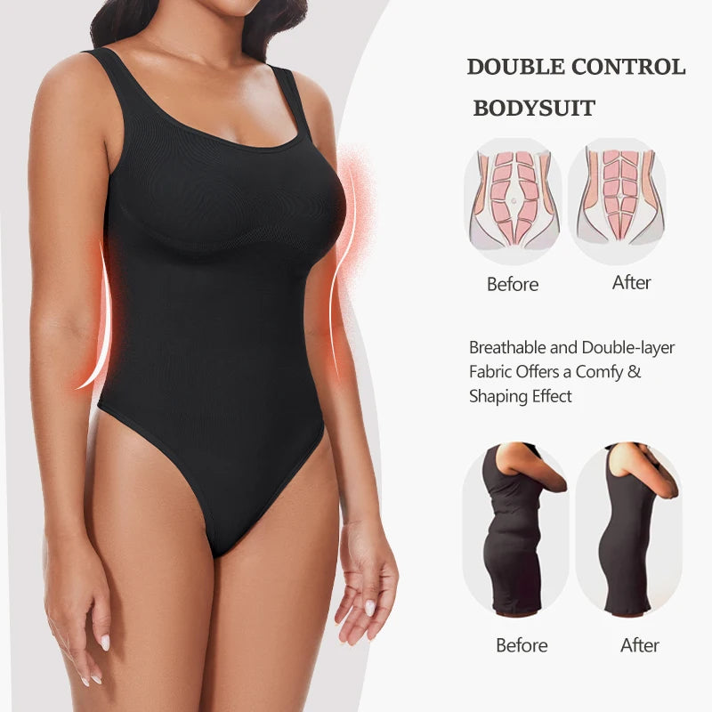 Body Feminino Controle de Barriga, Sem Mangas, Gola Quadrada, Regata sem Costas, Modelador