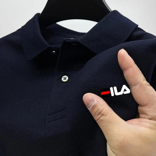 Camisa Pólo masculina bordada com gola dobrável e camisa Polo Anti-pilling manga curta casual