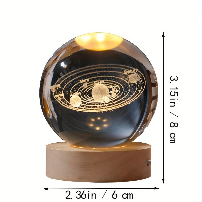 Bola de Luz do Planeta Noite de Cristal 3D, Sistema Solar Gravado a Laser, Decoração Avançada, Presente de Graduação, Astronomia Bi, 6cm